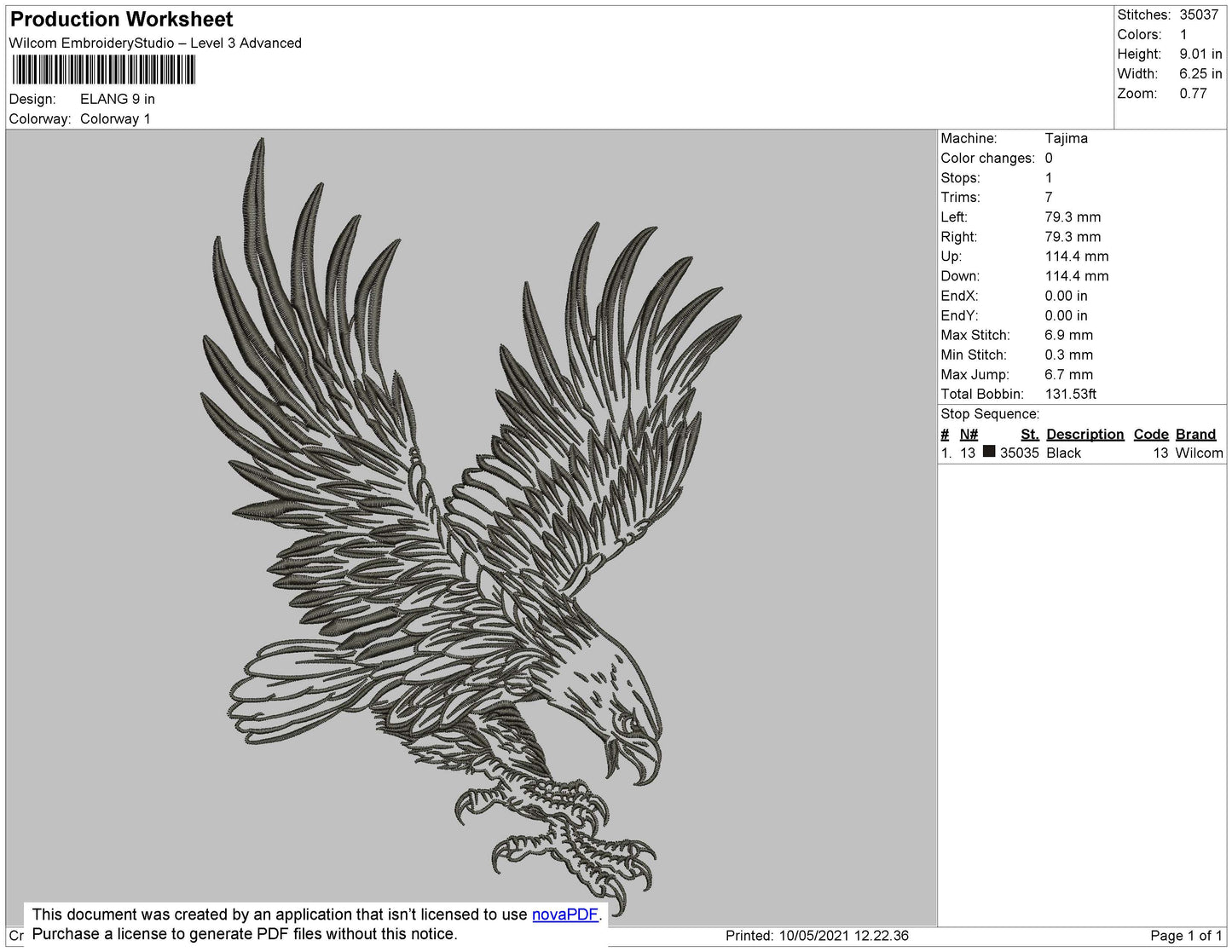 Eagle Embroidery File 5 size