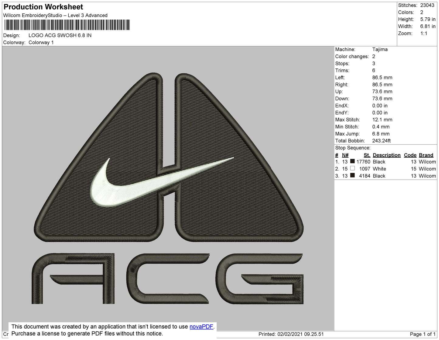 ACG swoosh Nike Embroidery File 6 Size
