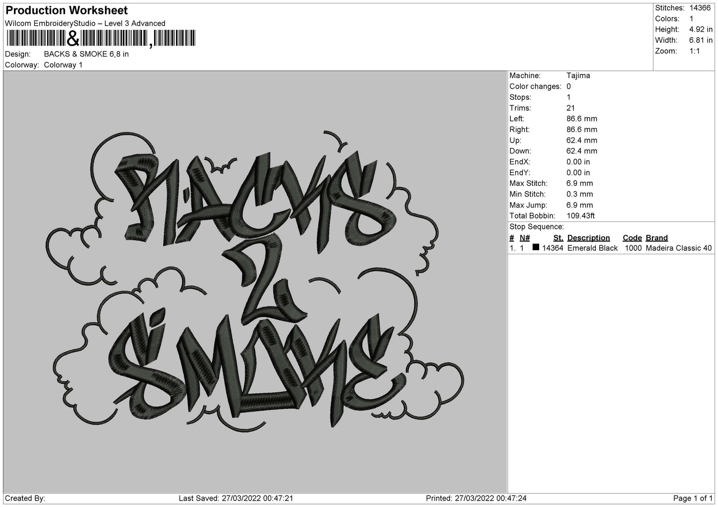 Black And Smoke Embroidery Design File 4 size