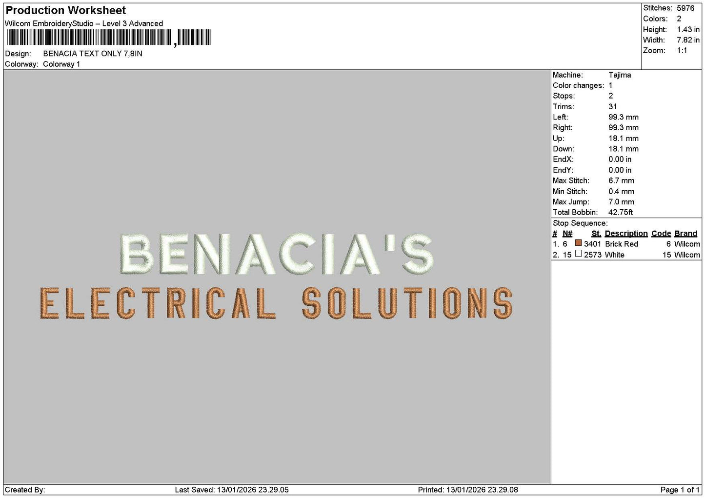 Benaciatext Embroidery File 6 sizes