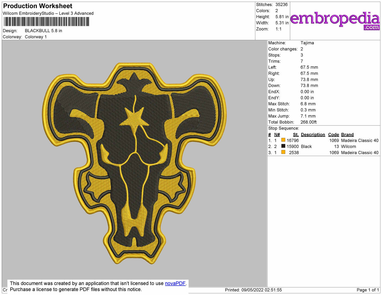 Blackbull Embroidery Machine Design File 4 size