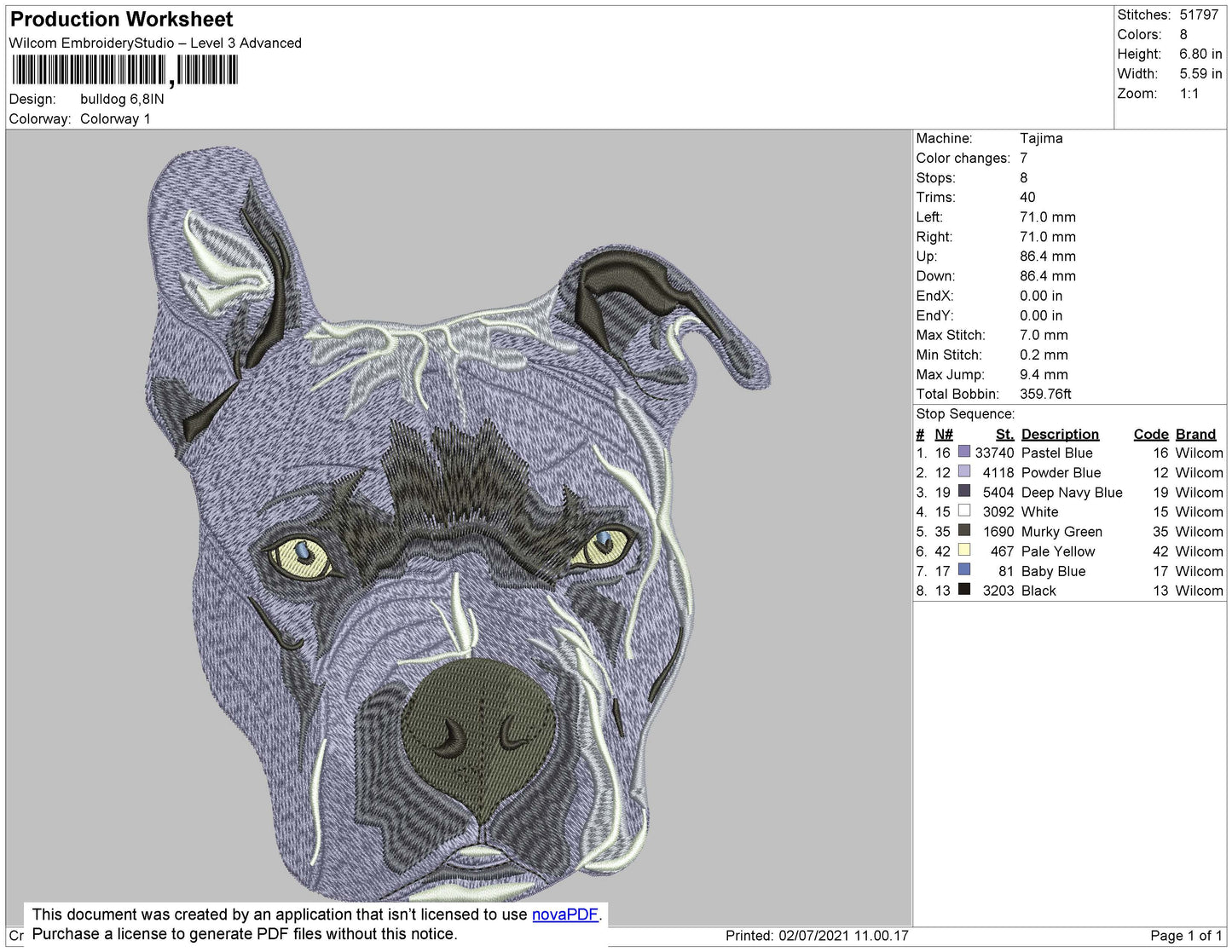 Bulldog 02 Embroidery Design Machine File 4 size