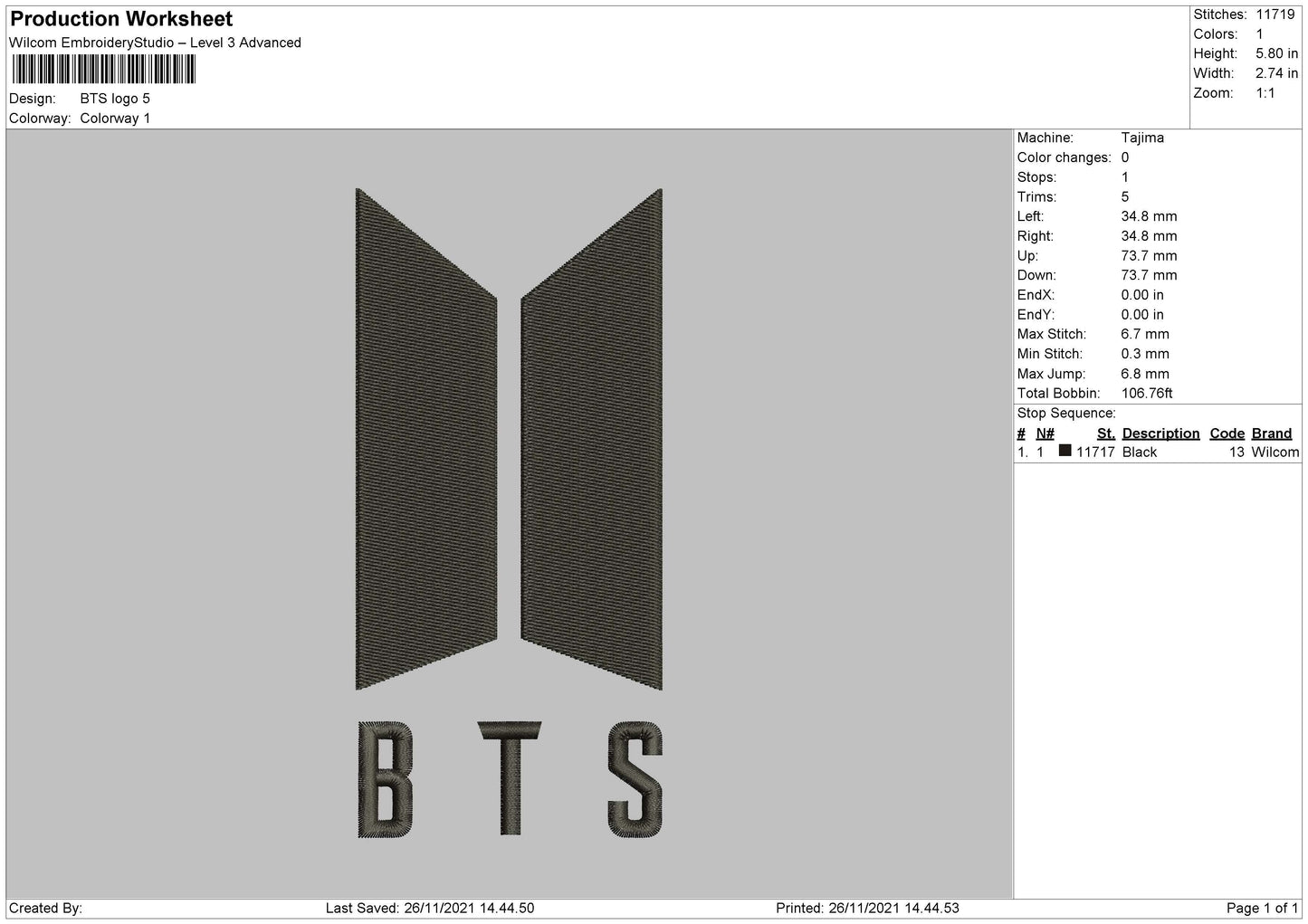 BTS Logo Embroidery Machine Design File 4 size