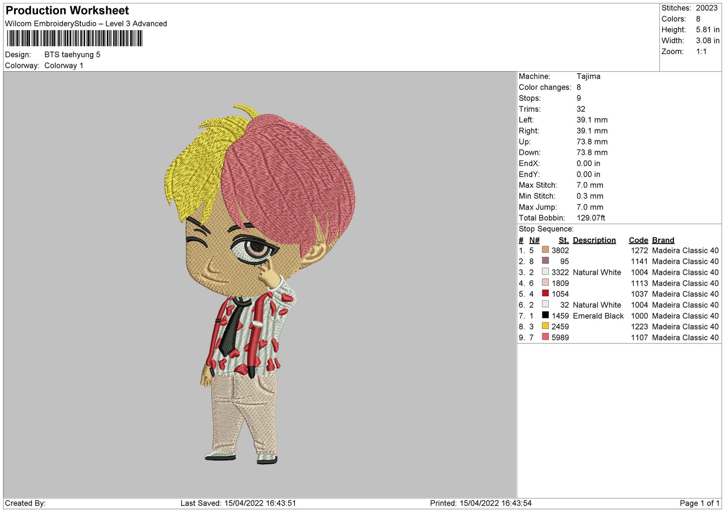 BTS 003 Embroidery Mahcine Design File 4 size