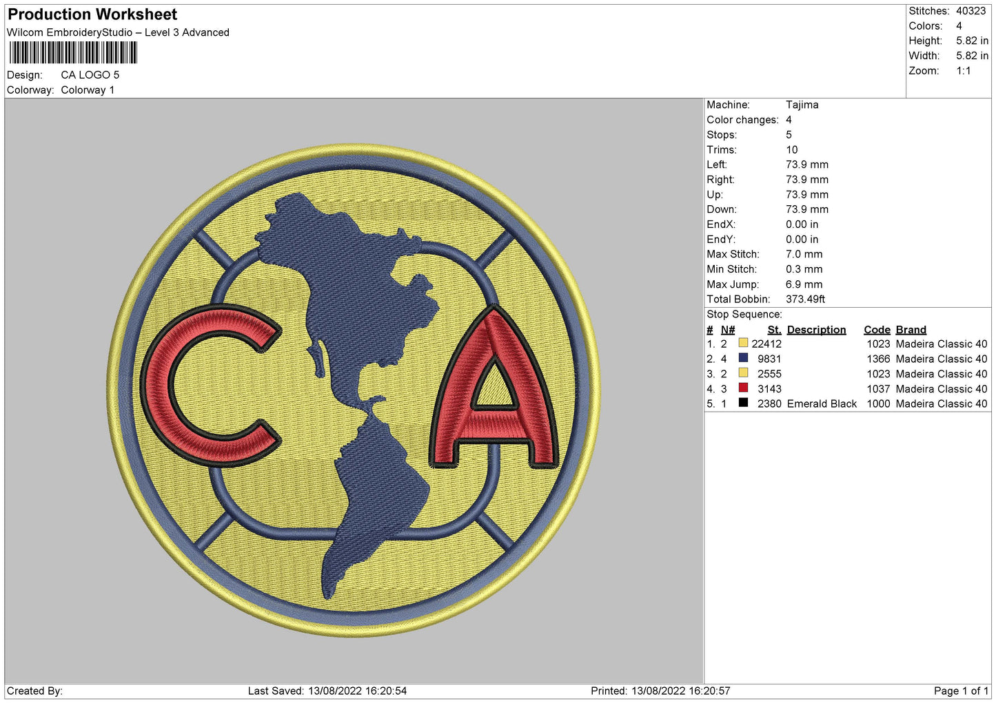 CA Logo Embroidery Machine Design File 6 sizes