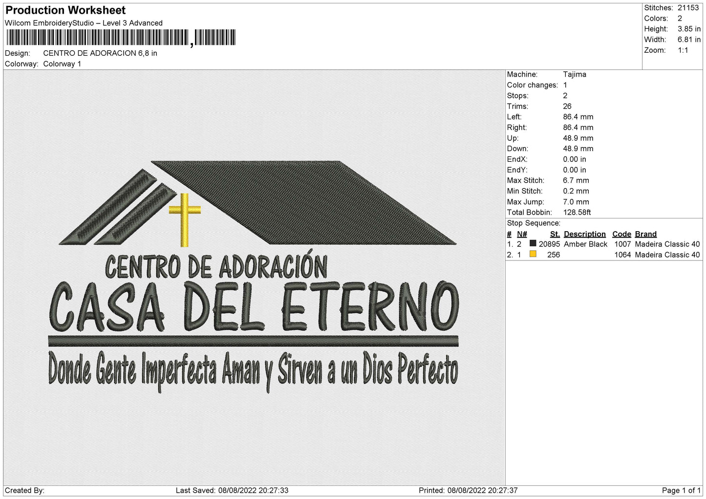 Centro De Adoracion Embroidery File 4 sizes