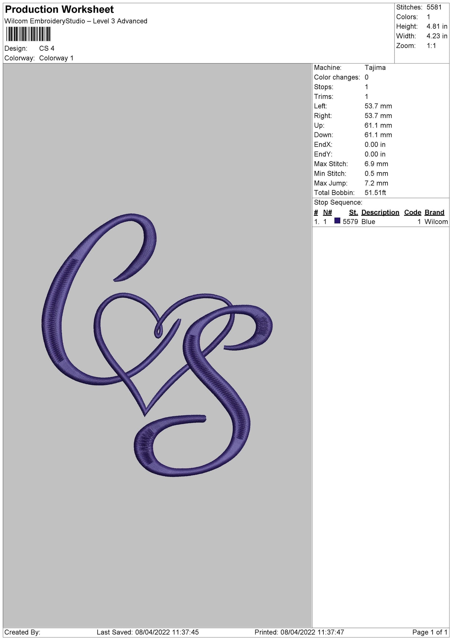 CS Embroidery File 4 size