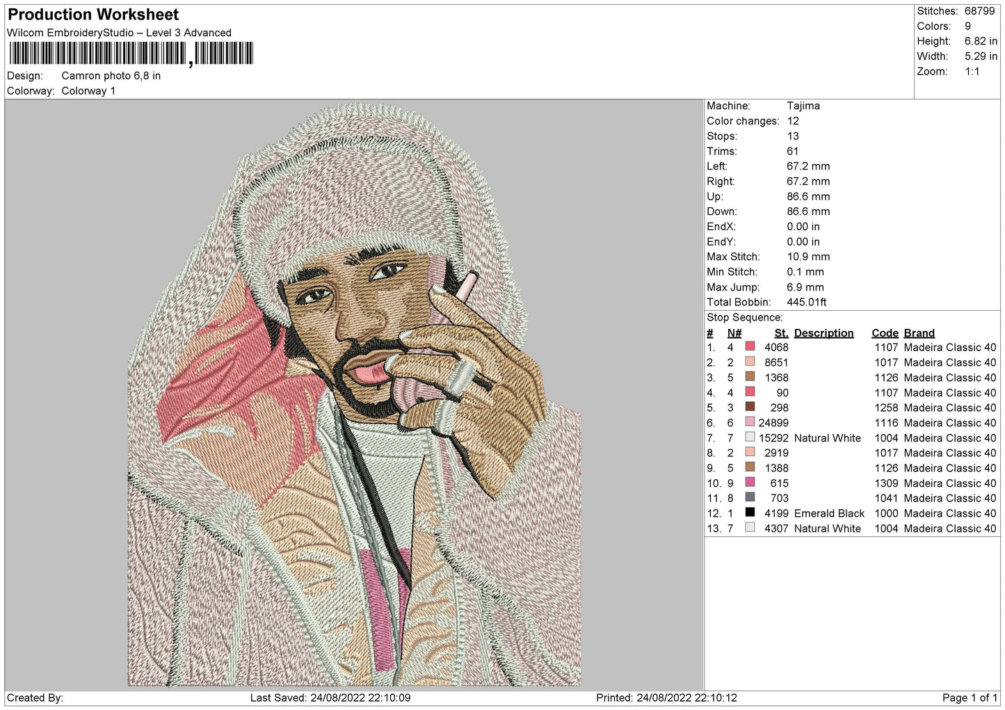 Camron Photo Embroidery Design File 5 sizes