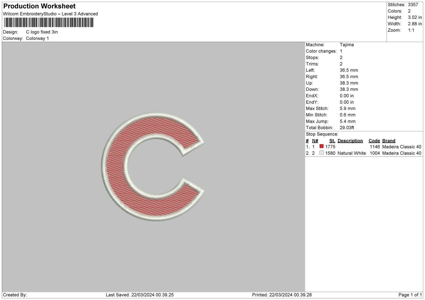 C Logo 1903 Emboidery Machine DesignFile 6 sizes