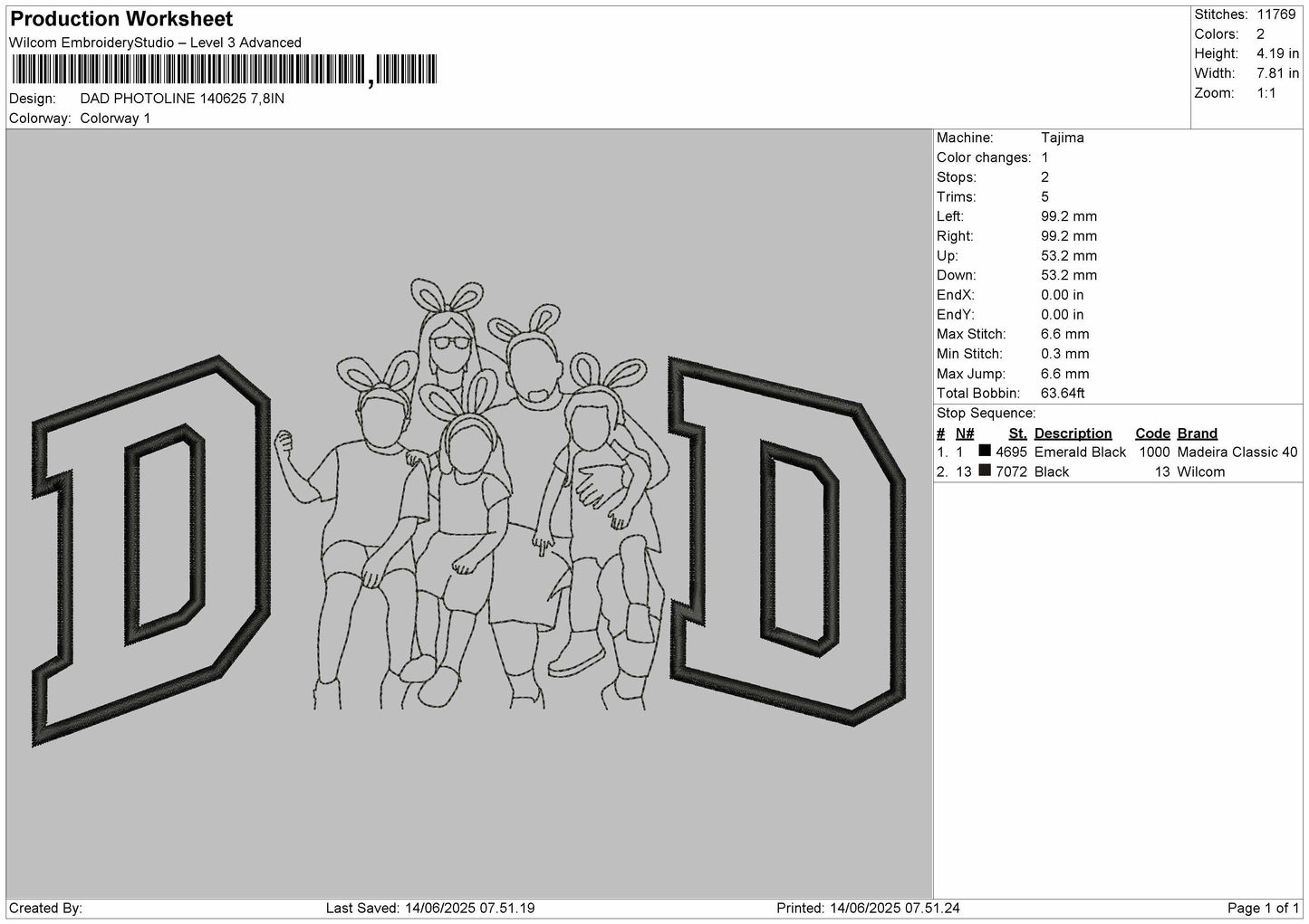 DAD PHOTOLINE 140625 Embroidery File 6 sizes