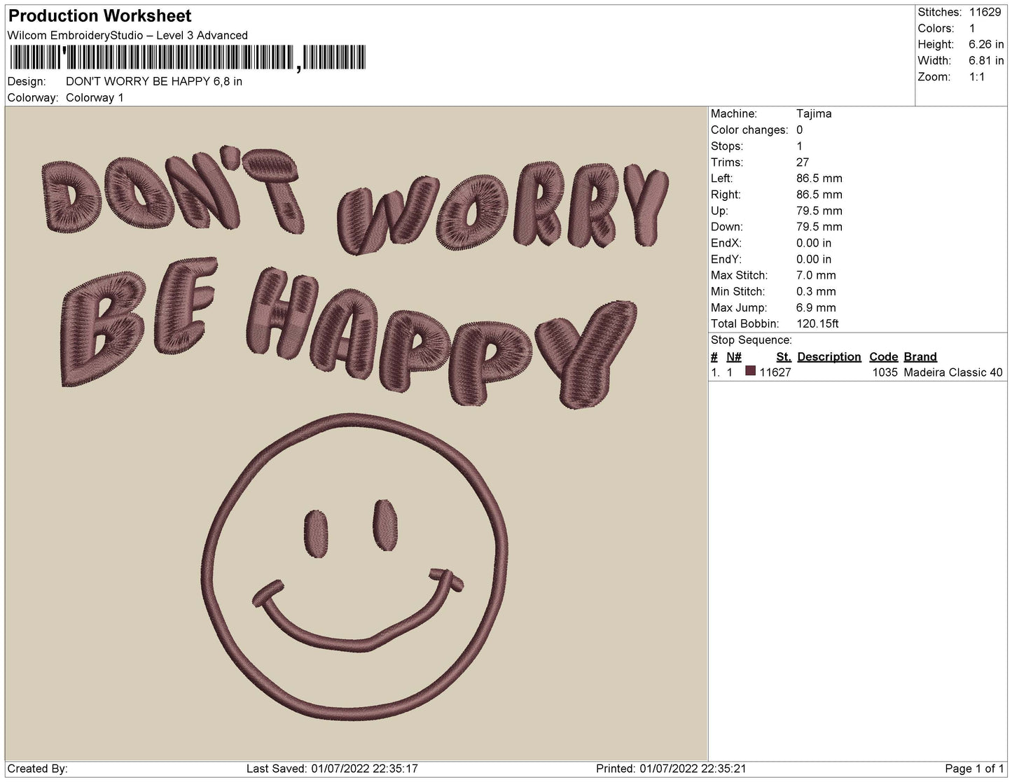 Don't Worry Be Happy Embroidery File 4 sizes
