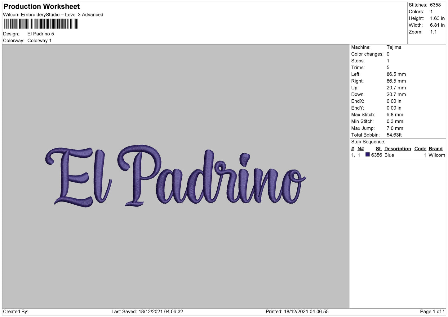 El Padrino Embroidery File 4 size