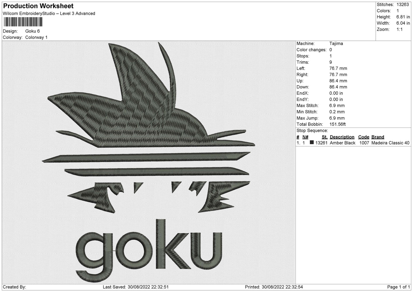 Goku Text Embroidery File 5 sizes