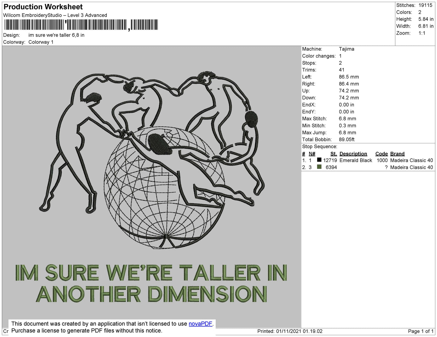 Im Sure We're Taller Text Embroidery File 4 size