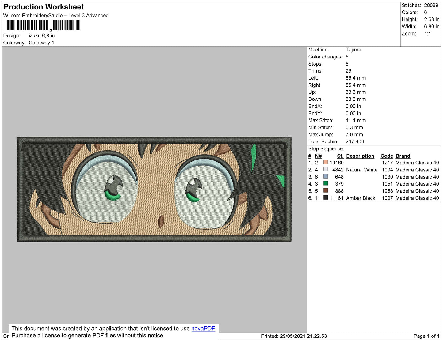 Izuku Eyes Rectangle Embroidery File 4 size