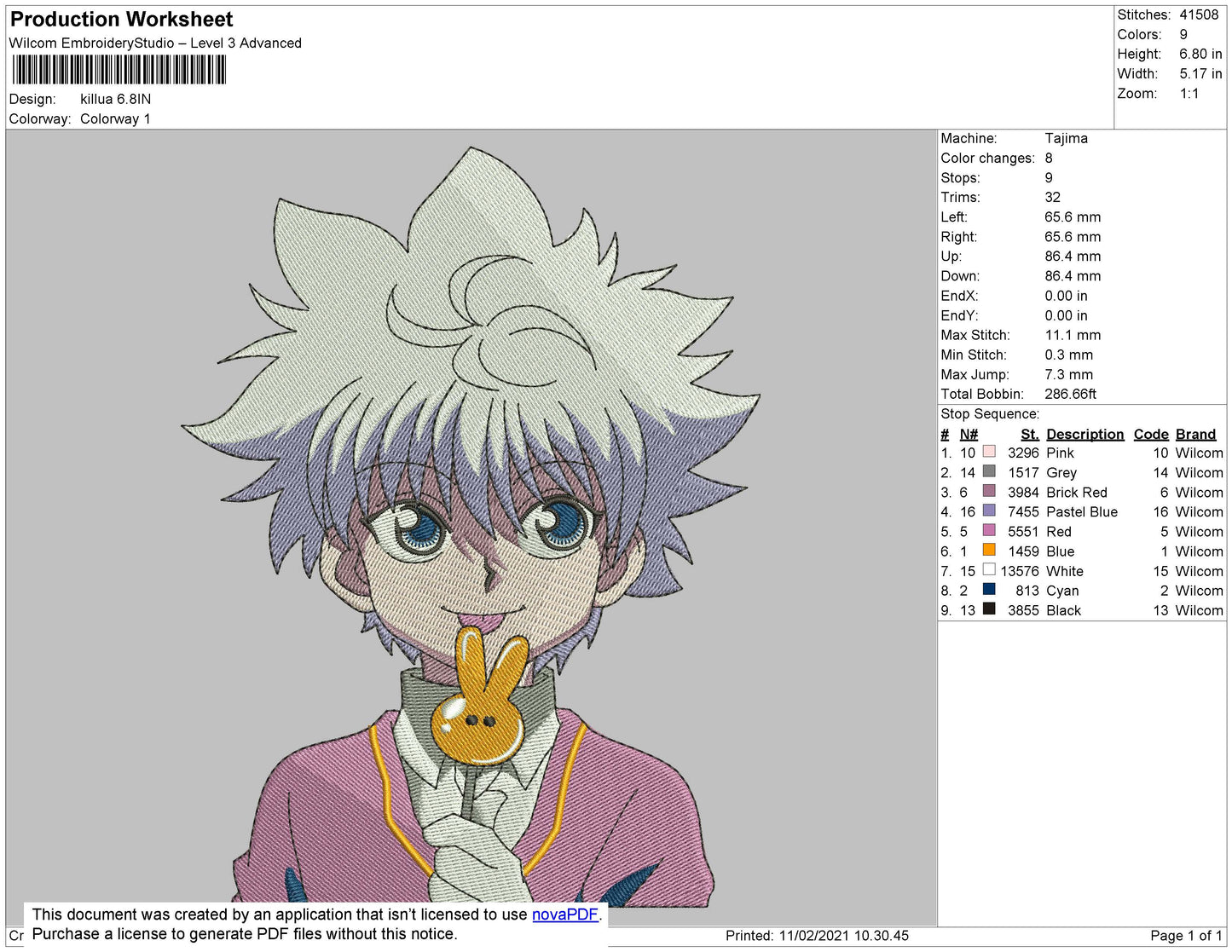 Killua Candy Embroidery File 4 size