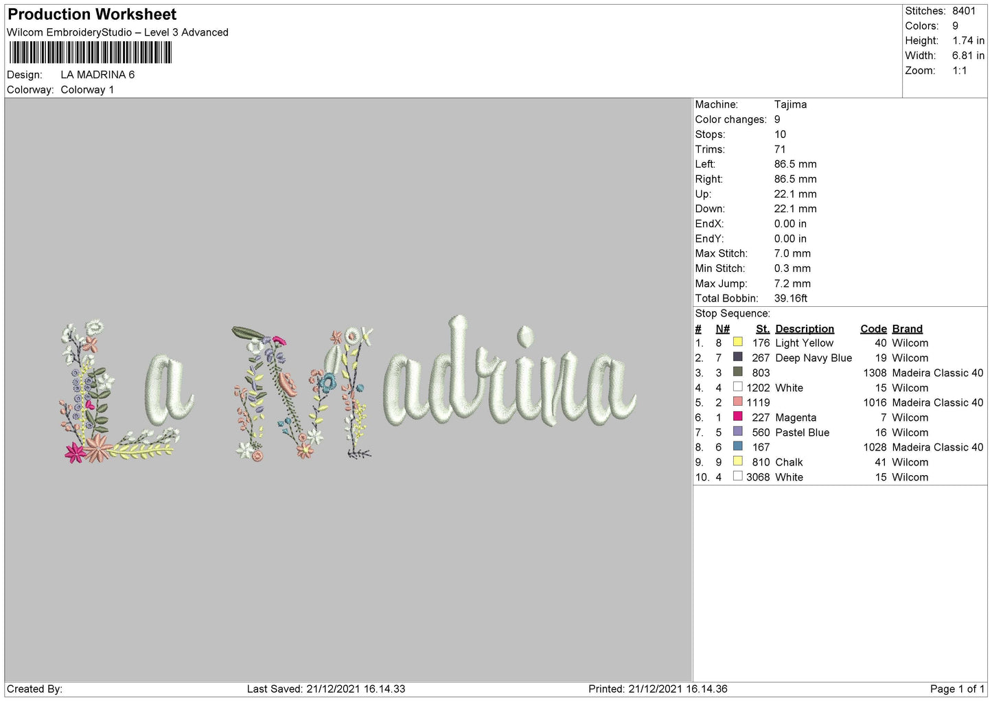 La Madrina Embroidery File 4 size