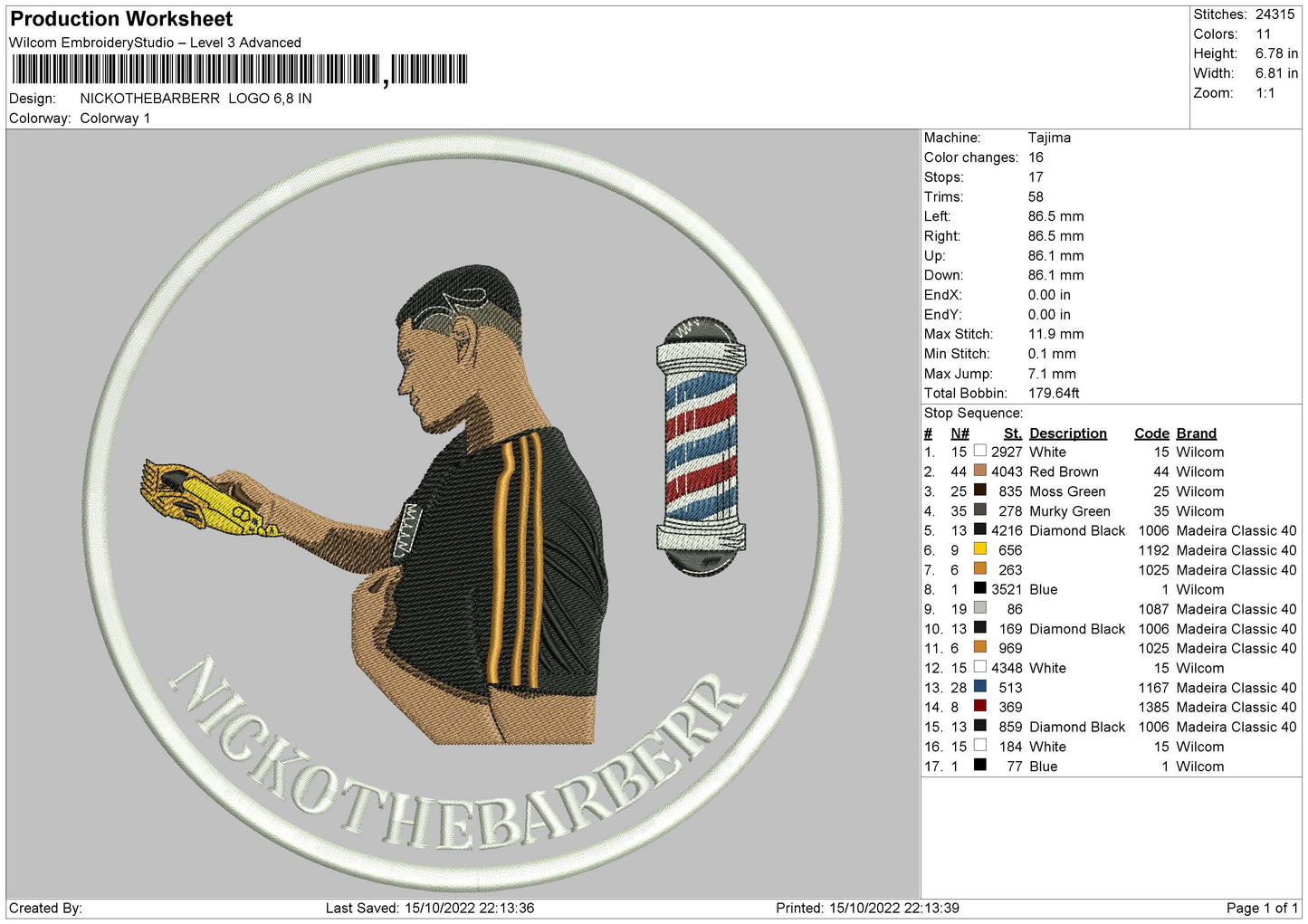 Nickothebarberr Logo Embroidery File 6 sizes