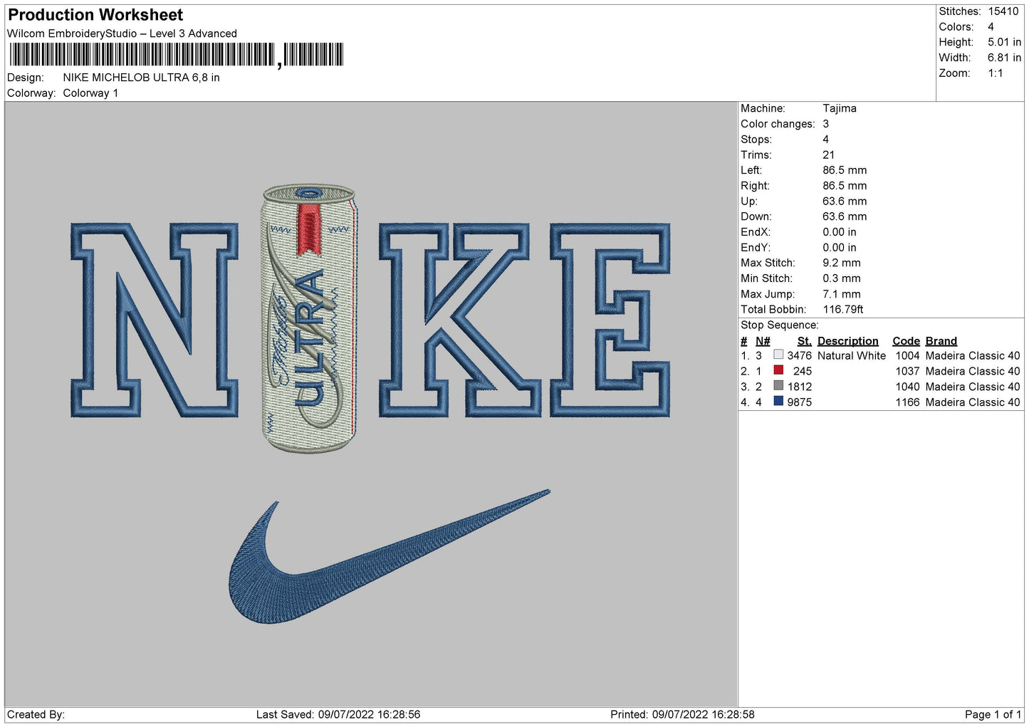 Nike Michelob Ultra Embroidery File 4 sizes