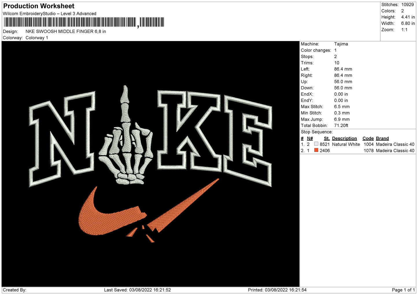 Nike Swoosh Middle Finger Embroidery File 4 sizes