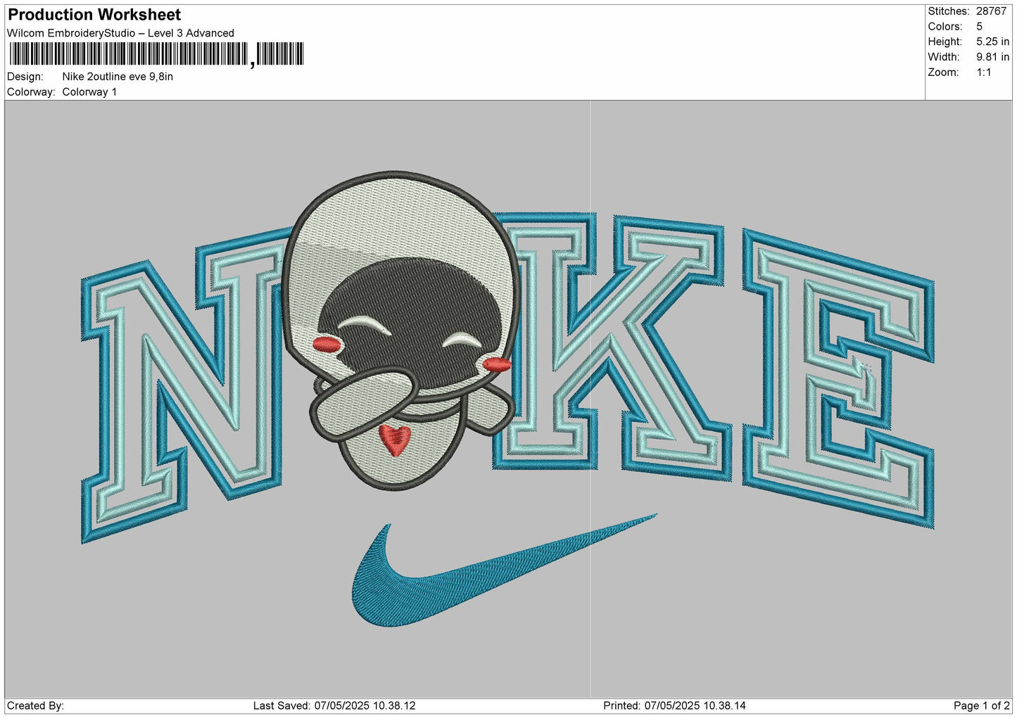 Nike 2outline EVE Embroidery File 6 Sizes