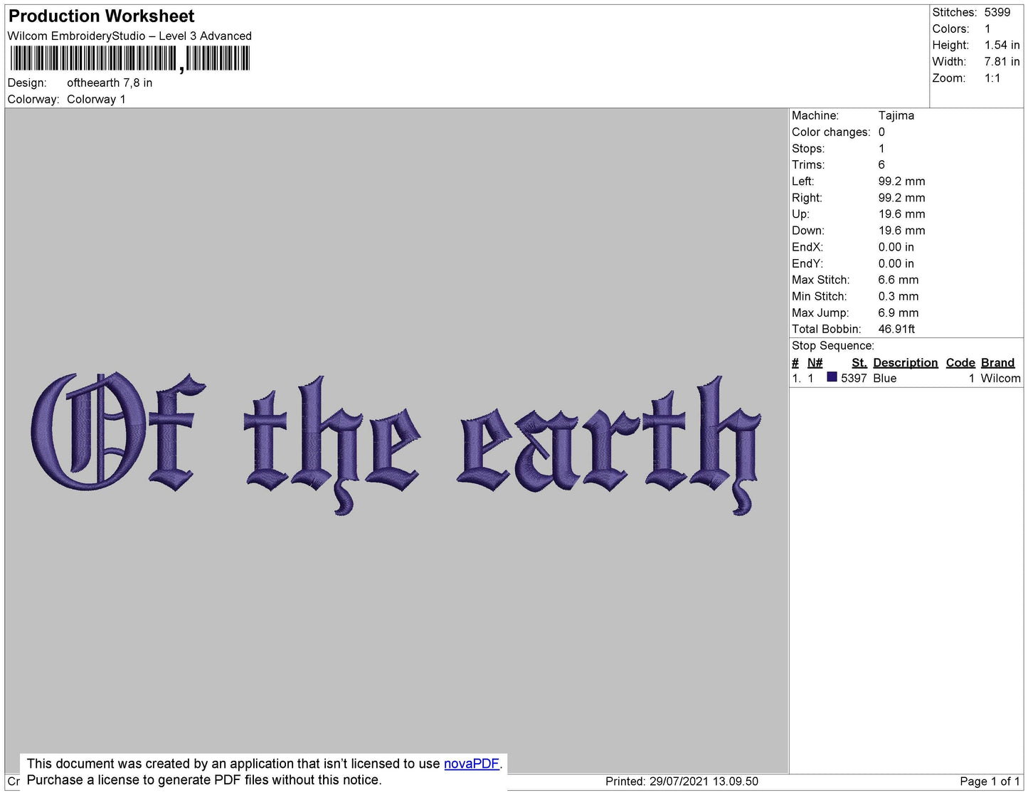 Of The Earth Text Embroidery File 5 Size