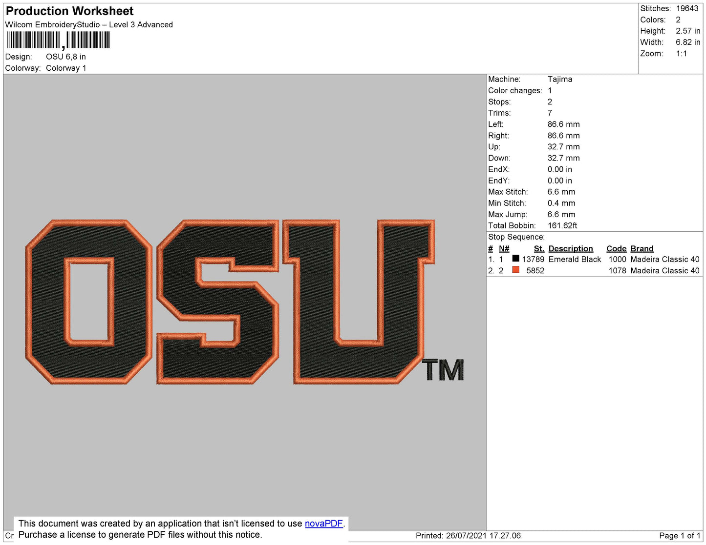 OSU Text Embroidery File 5 size