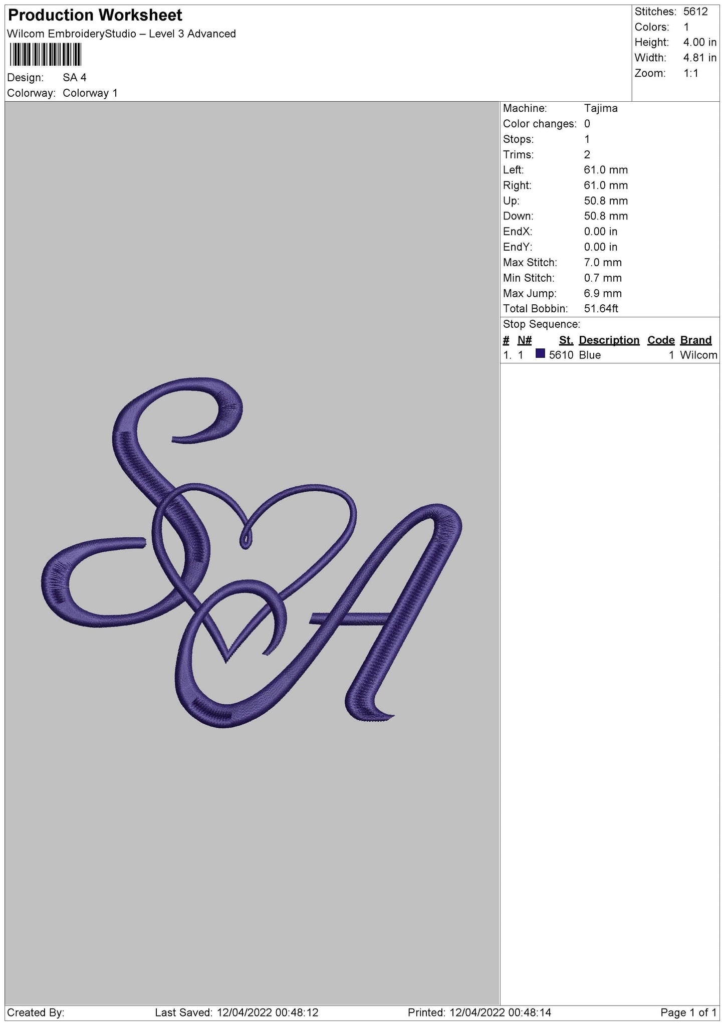 SA Embroidery File 4 size