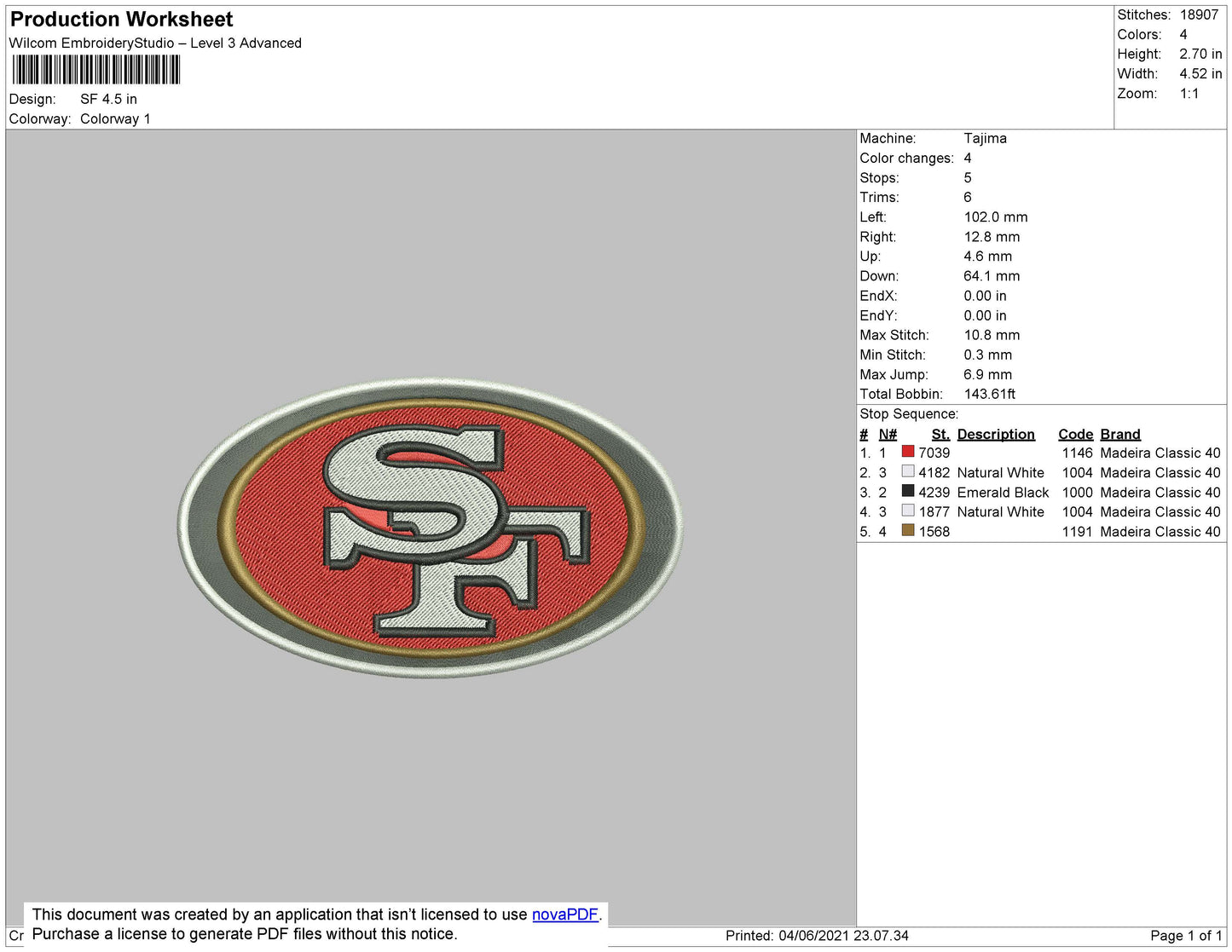 SF Logo Embroidery File 5 size