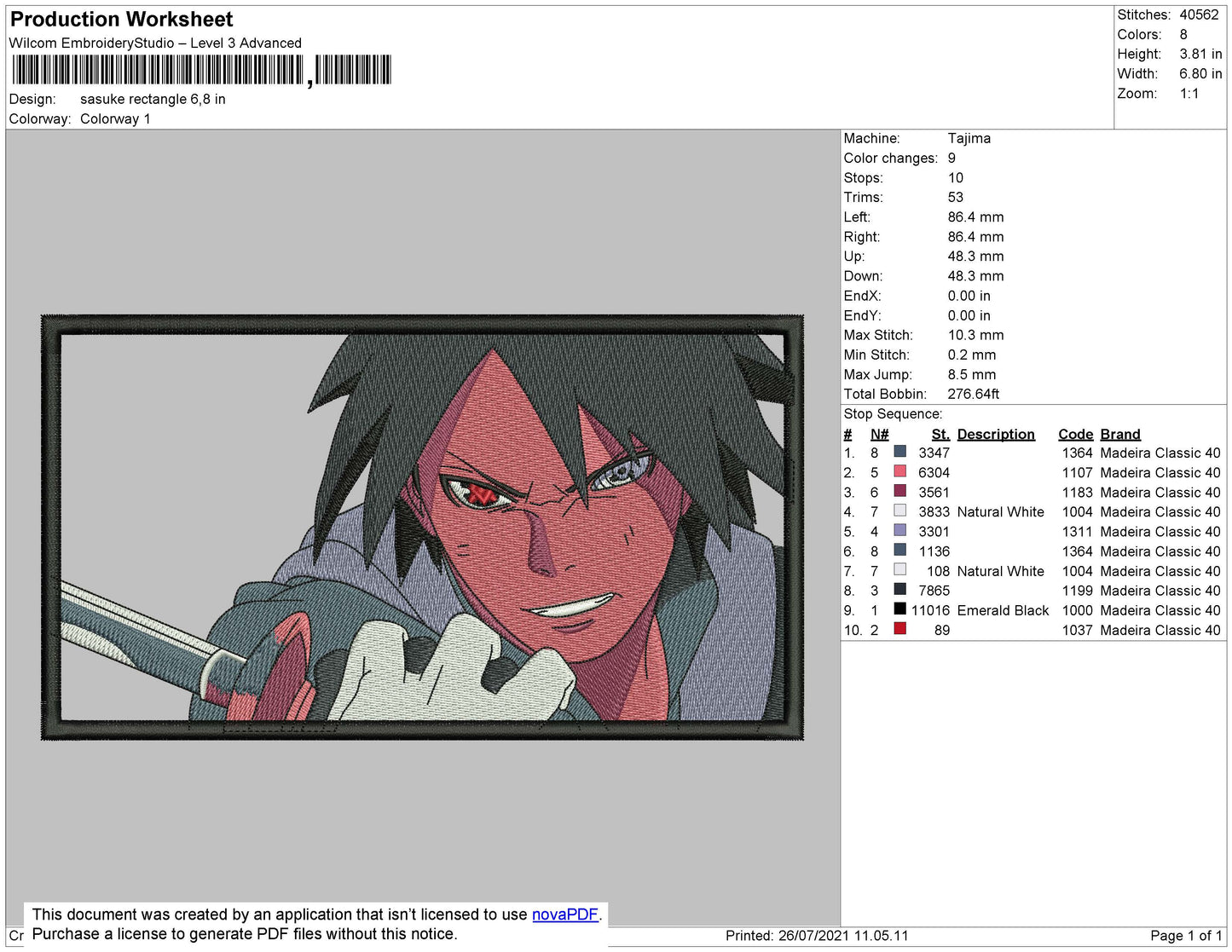 Sasuke Mode Rectangle Embroidery File 4 size