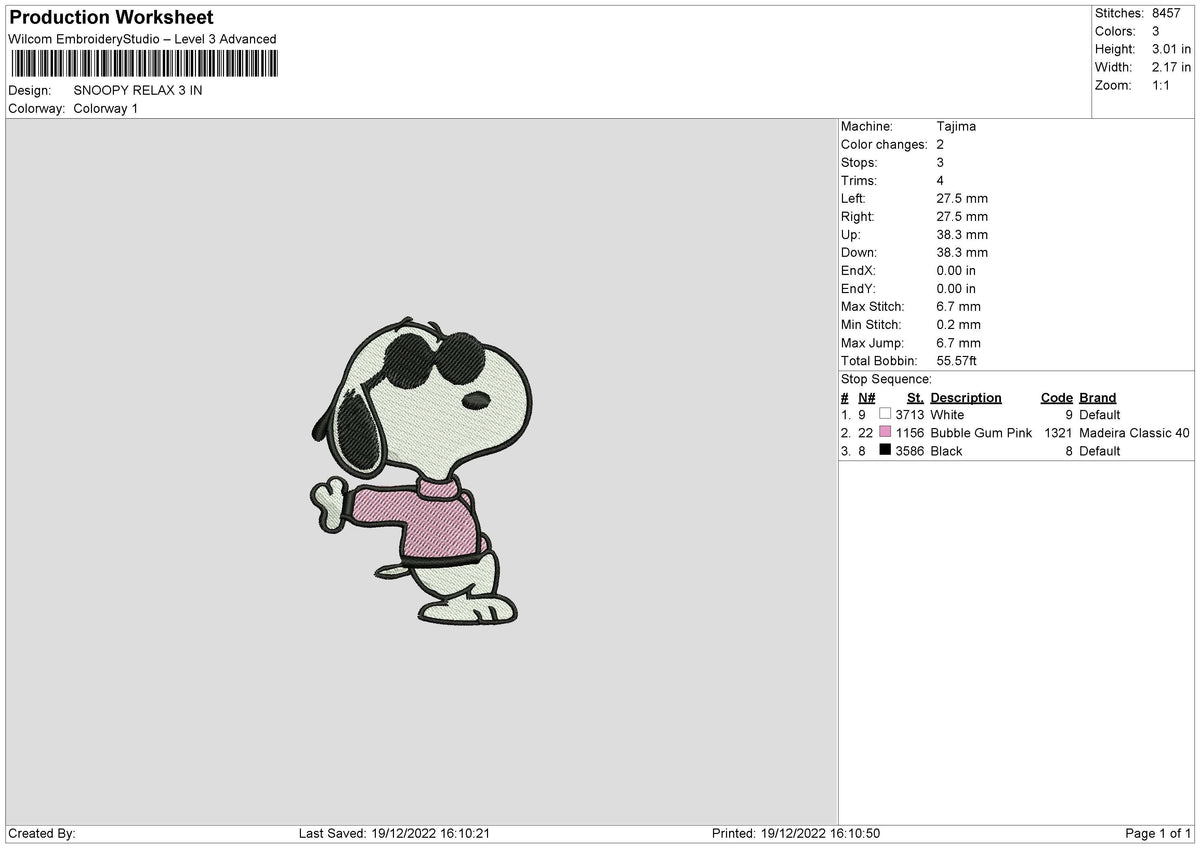 Snoopy Relax Embroiery File 6 sizes – Master Digitizer