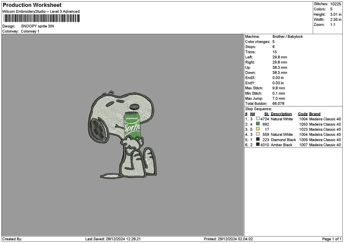 Snoopy Sprite Embroidery File 6 sizes – Master Digitizer