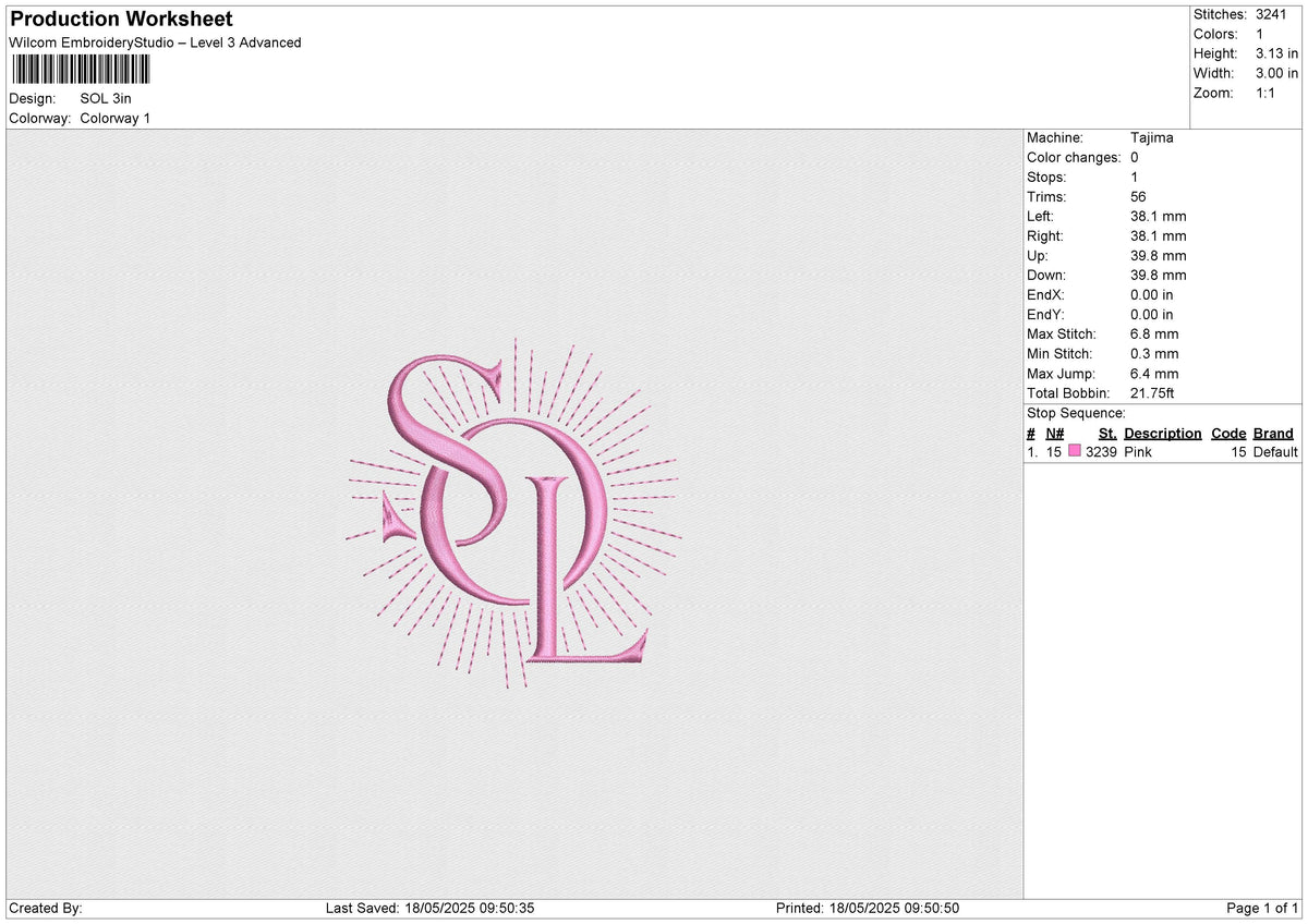 SOL Embroidery File 4 size – Master Digitizer