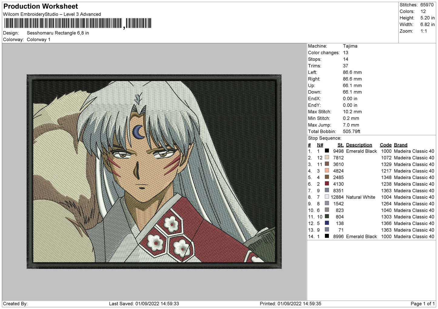 Sesshomaru Embroidery File 5 sizes