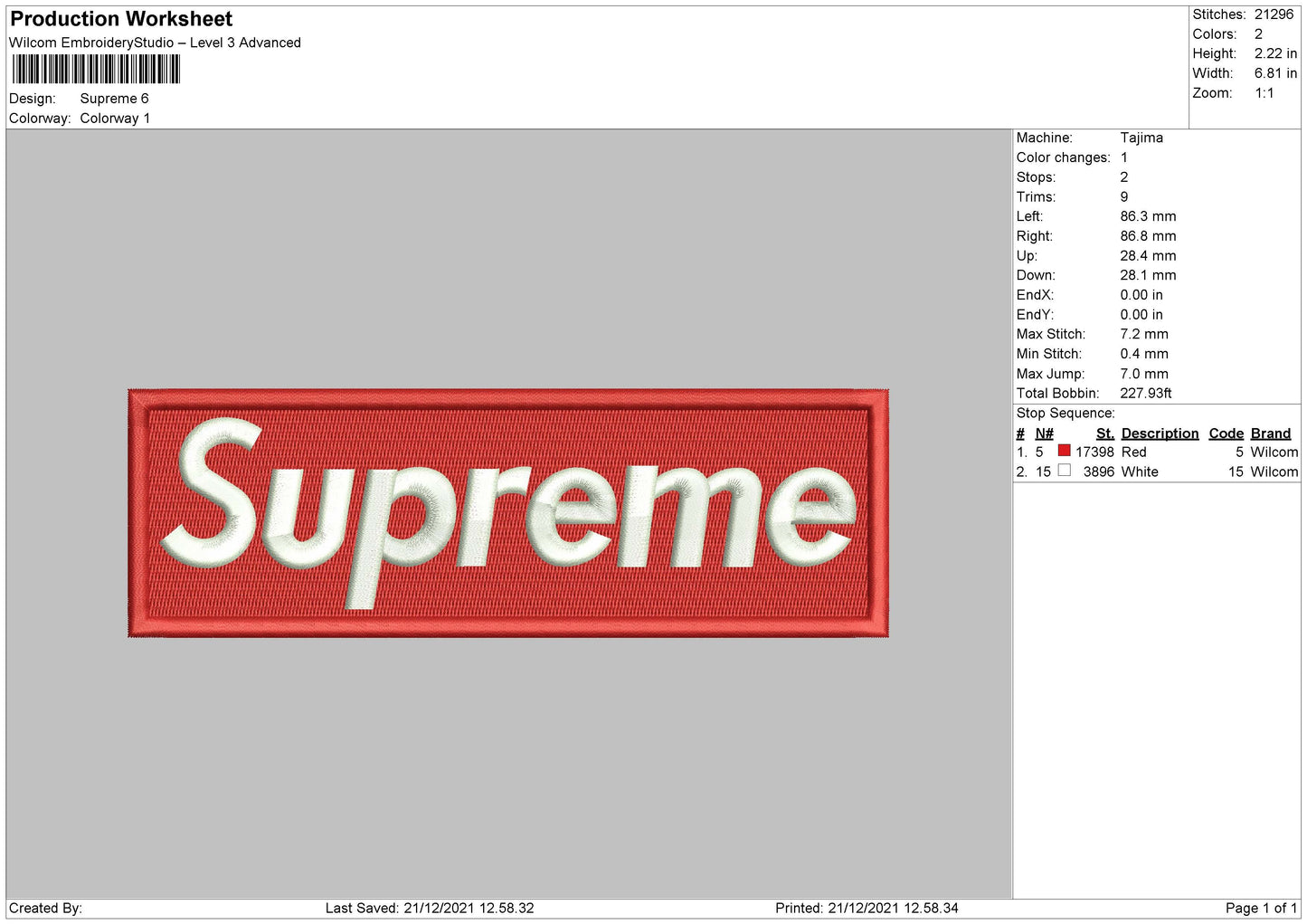 Supreme Text Embroidery File 5 size