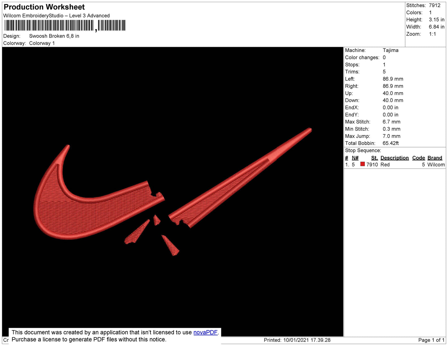 Nike Swoosh Broken Embroidery File 5 Size