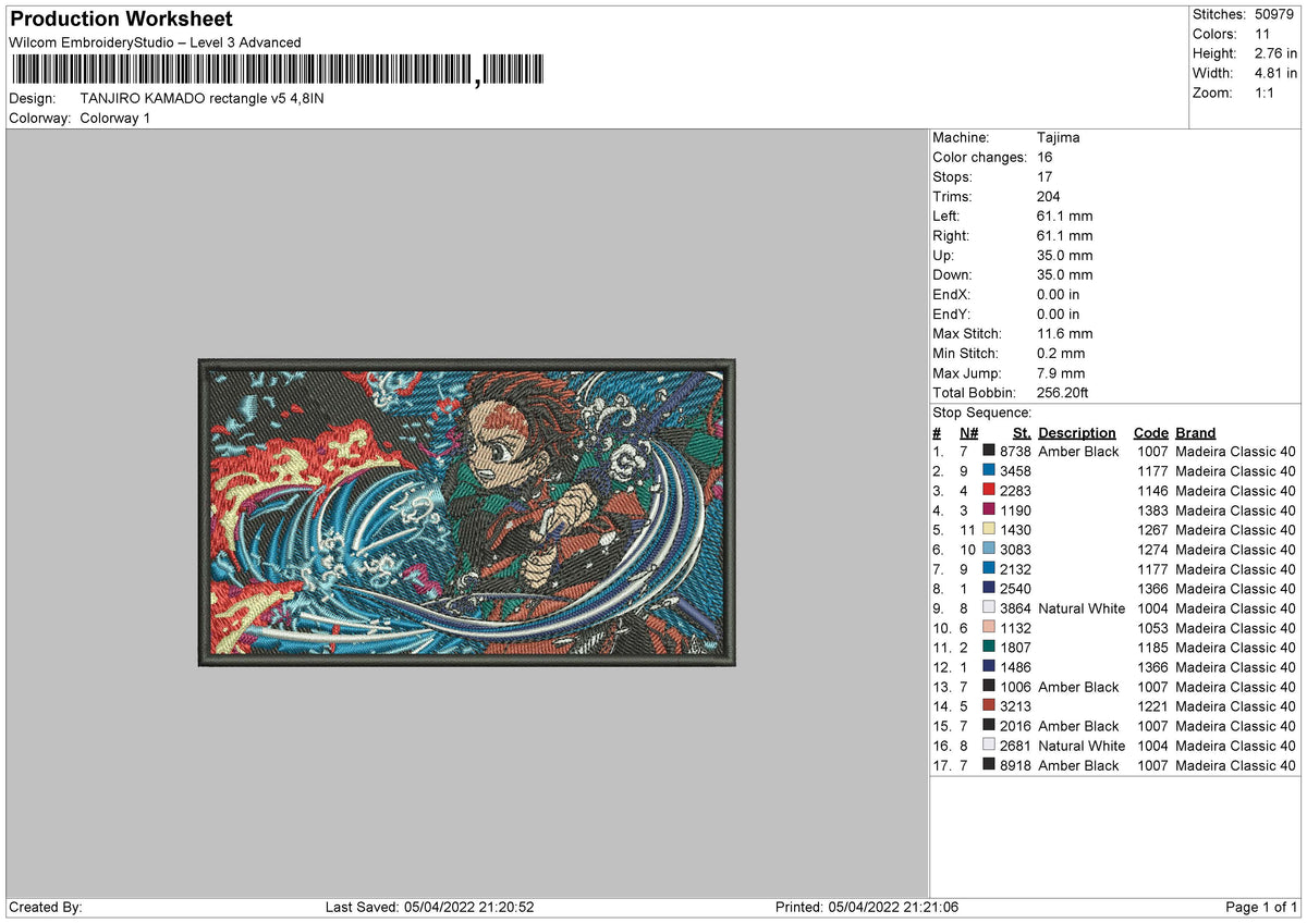 Tanjiro Kamado V5 Embroidery File 4 size Master Digitizer