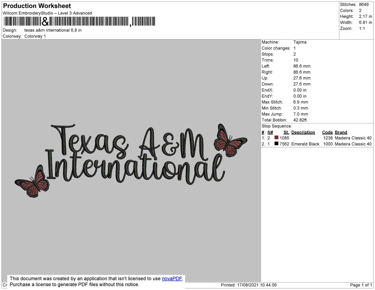 Texas A&M International Embroidery File 4 size
