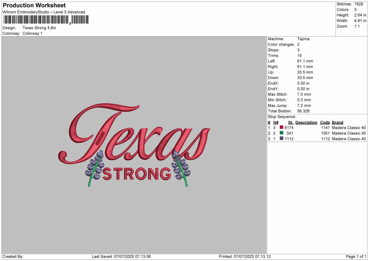 Texas Strong Embroidery File