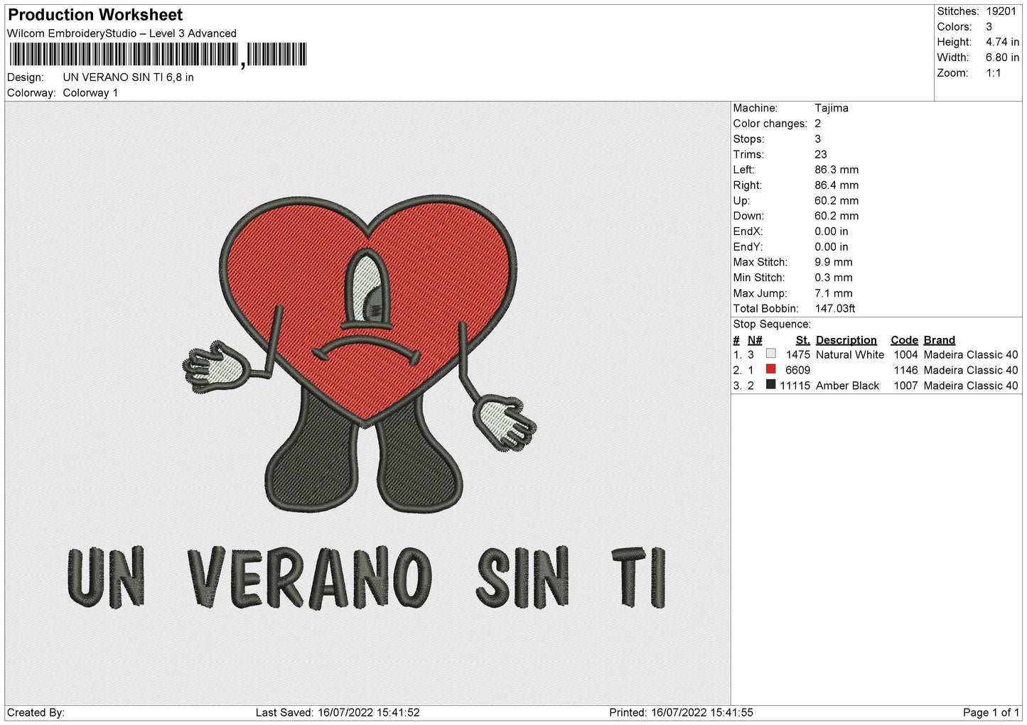 Un Verano Sin Ti V2 Embroidery File 4 sizes