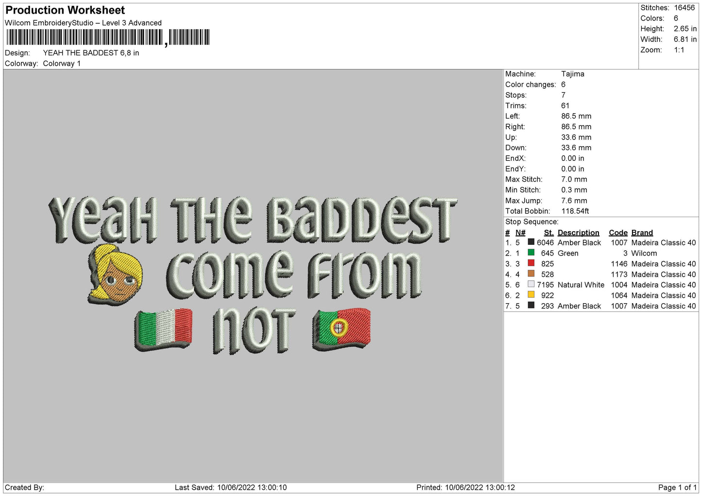 Yeah The Baddest Embroidery Design File 4 size