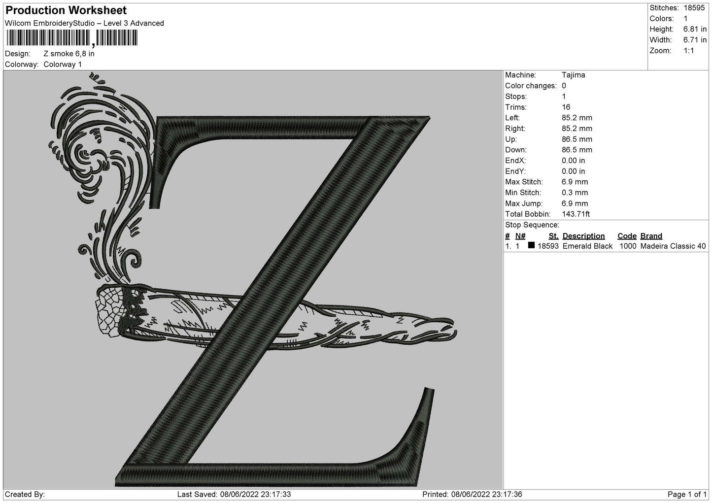 Z Smoke Embroidery Machine Design File 4 size