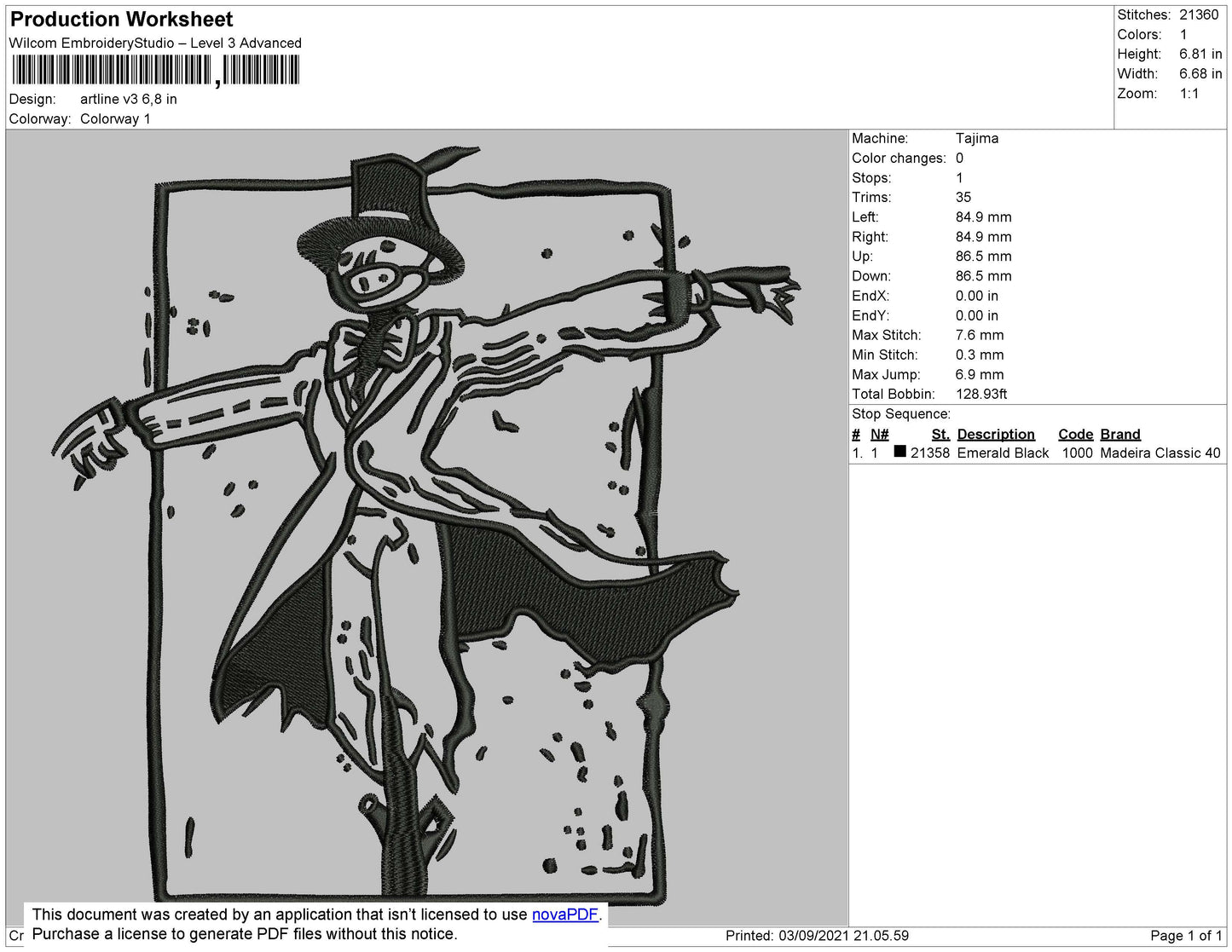 Artline V3 - no face spirired away Embroidery File 4 size