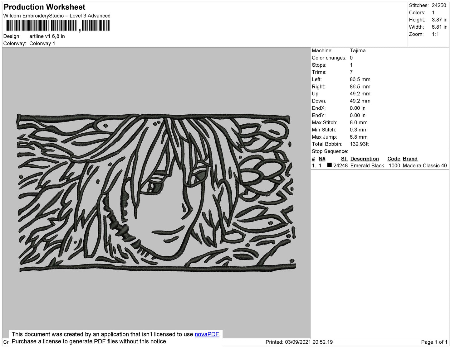 Artline V1 - Howl Pendragon Embroidery File 4 size