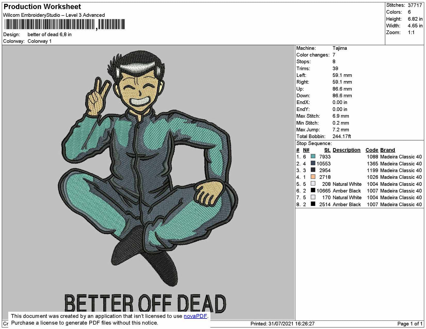 BETTER OFF DEAD - Yusuke Urameshi Embroidery Design File