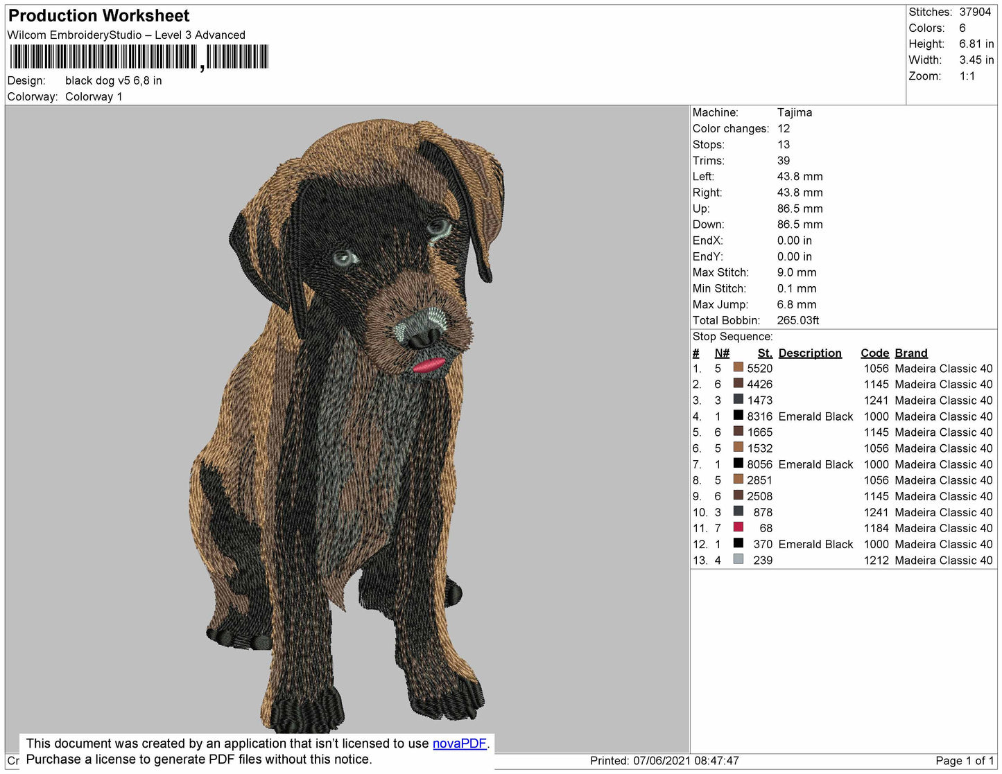 Black Dog v5 Embroidery Machine Design File