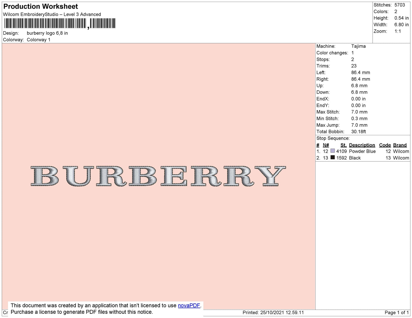 Burberry Logo Embroidery Machine Design File 4 size