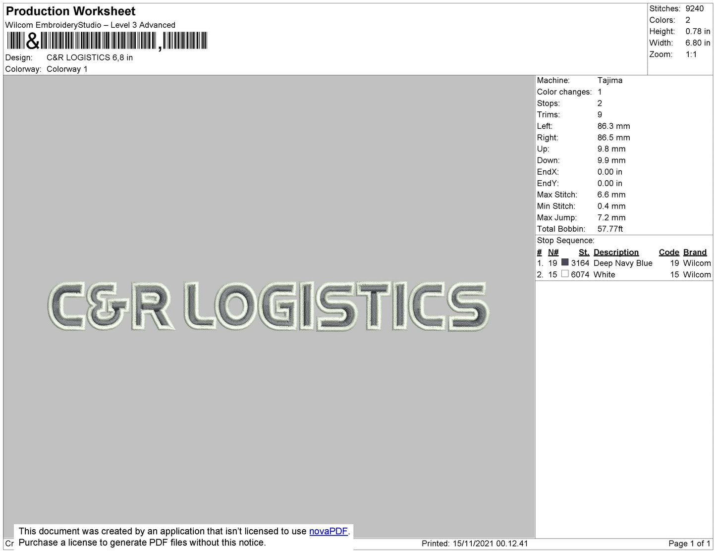 C&R Logistics Embroidery Machine Design File 4 size