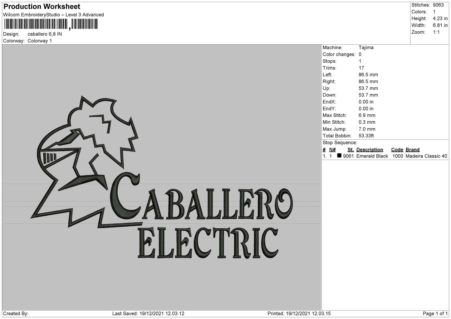 Caballero Embroidery Machine Design File 4 size