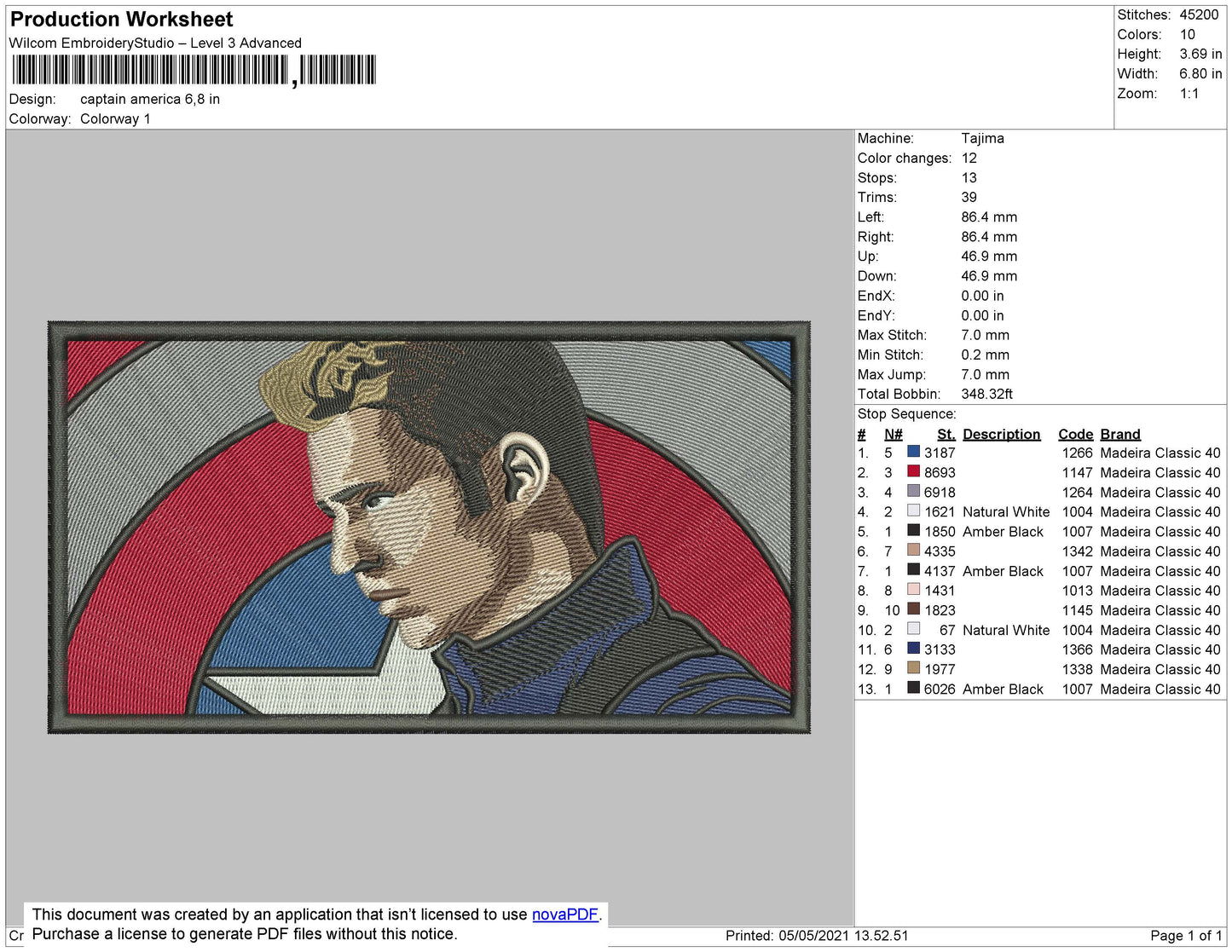 Captain America Rectangle Embroidery File 4 size